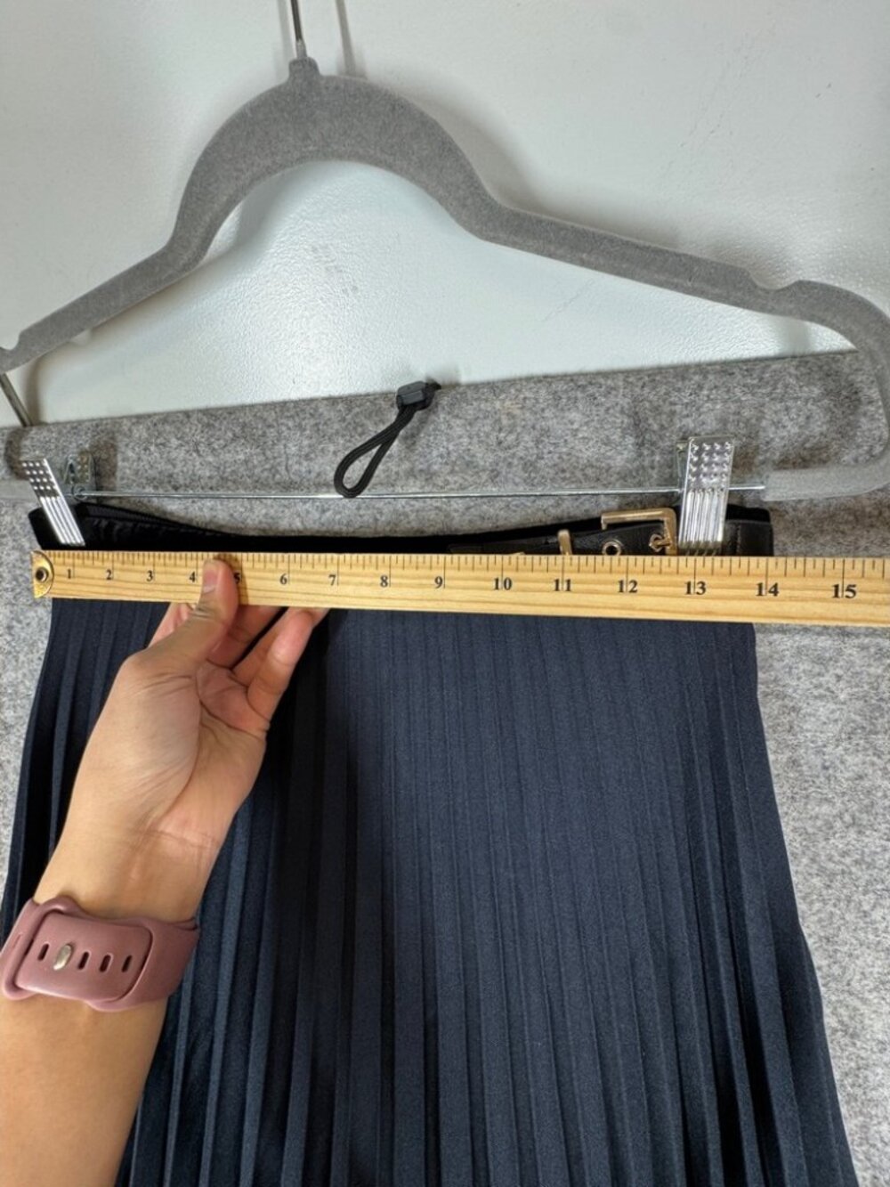 Sandro Pleated Two-Tone Maxi Skirt Size 3 Velvet Trim Quiet Luxury Belted Chic - Picture 10 of 14